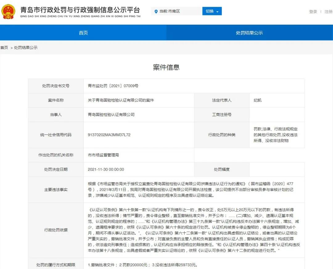 企業(yè)選擇認(rèn)證機(jī)構(gòu)要注意了！涉嫌出具虛假認(rèn)證結(jié)論，一機(jī)構(gòu)被罰